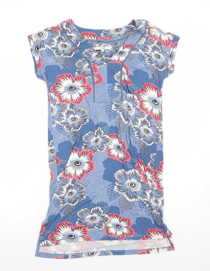 NEXT Womens Blue Floral Viscose T-Shirt Dress Size 8 V-Neck Pullover