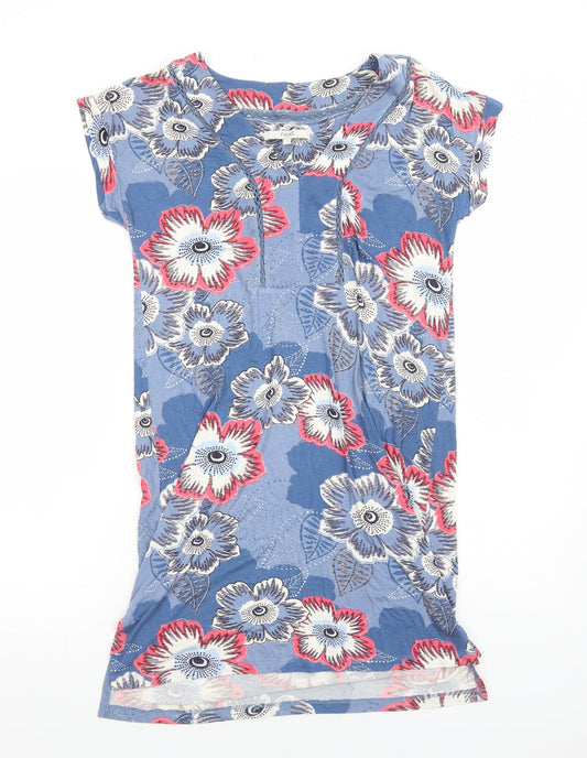 NEXT Womens Blue Floral Viscose T-Shirt Dress Size 8 V-Neck Pullover