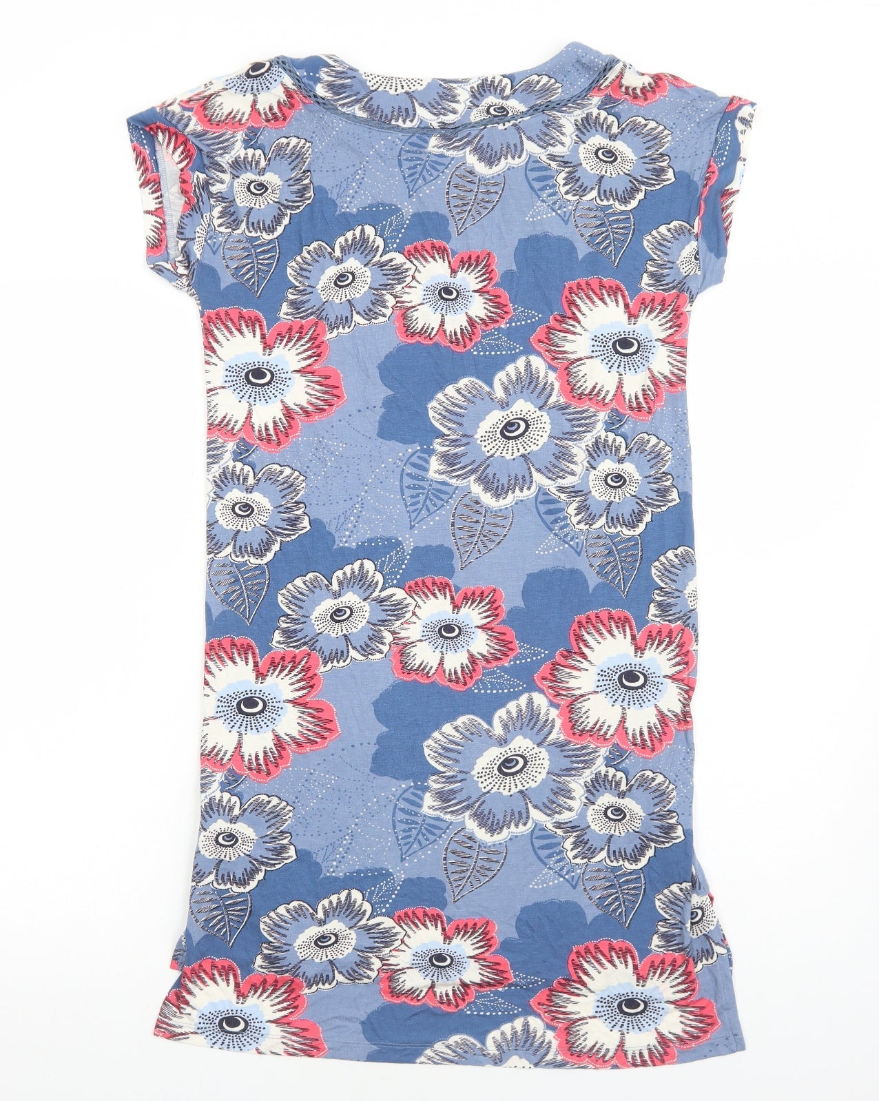 NEXT Womens Blue Floral Viscose T-Shirt Dress Size 8 V-Neck Pullover