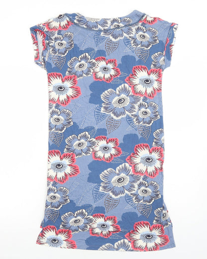 NEXT Womens Blue Floral Viscose T-Shirt Dress Size 8 V-Neck Pullover