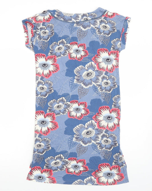 NEXT Womens Blue Floral Viscose T-Shirt Dress Size 8 V-Neck Pullover