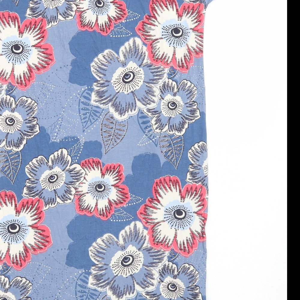 NEXT Womens Blue Floral Viscose T-Shirt Dress Size 8 V-Neck Pullover