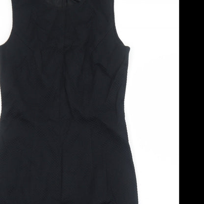 Simon Ellis Womens Black Polyester Shift Size 14 Scoop Neck Zip