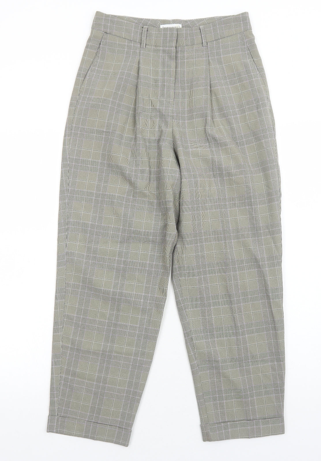 Warehouse Womens Beige Plaid Polyester Trousers Size 8 Regular Zip
