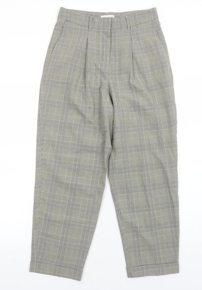 Warehouse Womens Beige Plaid Polyester Trousers Size 8 Regular Zip