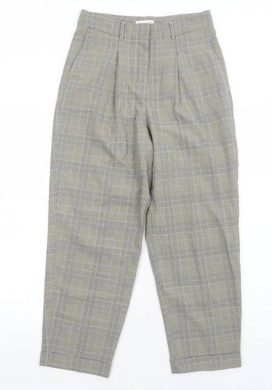 Warehouse Womens Beige Plaid Polyester Trousers Size 8 Regular Zip