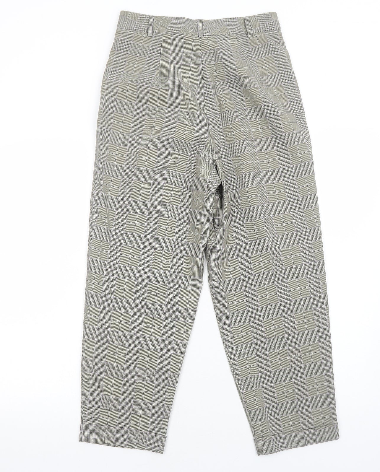 Warehouse Womens Beige Plaid Polyester Trousers Size 8 Regular Zip