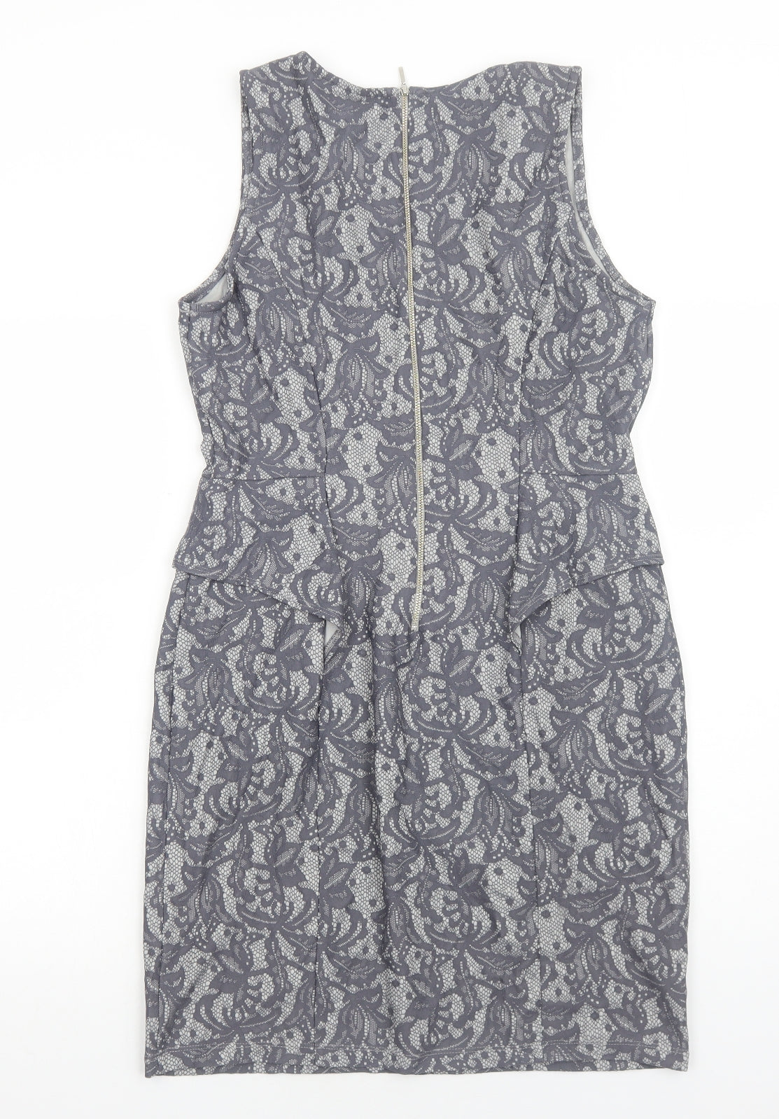 Woolworths Womens Grey Geometric Polyester A-Line Size M Round Neck Zip