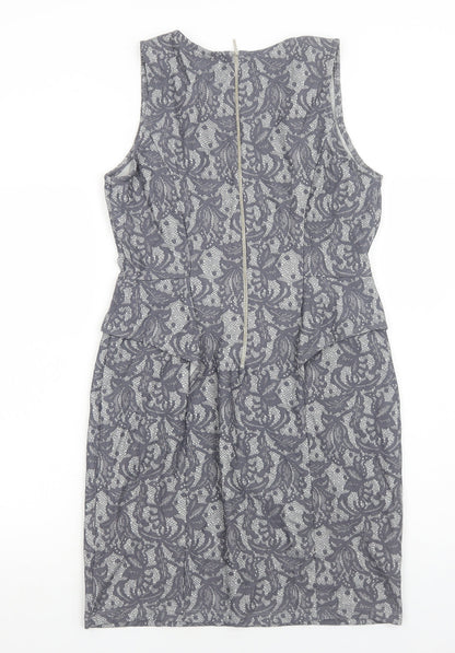 Woolworths Womens Grey Geometric Polyester A-Line Size M Round Neck Zip