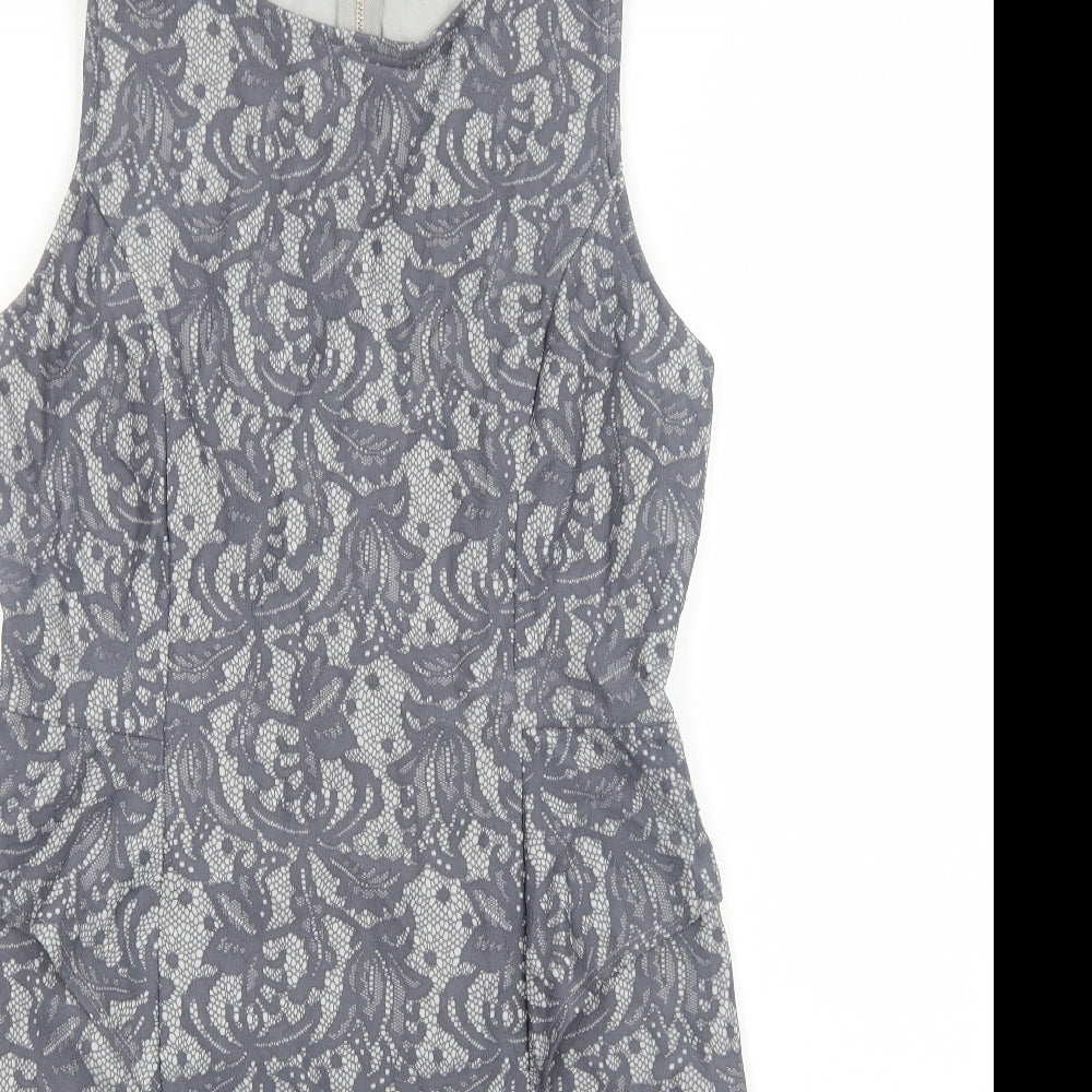 Woolworths Womens Grey Geometric Polyester A-Line Size M Round Neck Zip