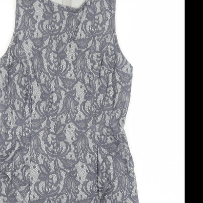 Woolworths Womens Grey Geometric Polyester A-Line Size M Round Neck Zip