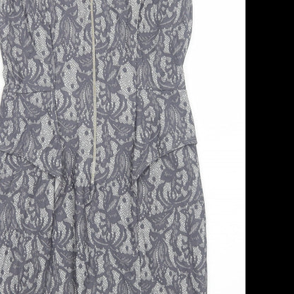 Woolworths Womens Grey Geometric Polyester A-Line Size M Round Neck Zip