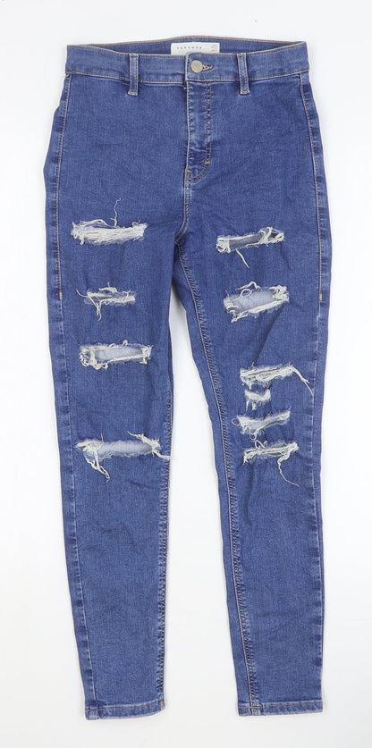 Topshop Womens Blue Cotton Skinny Jeans Size 28 Extra-Slim Button