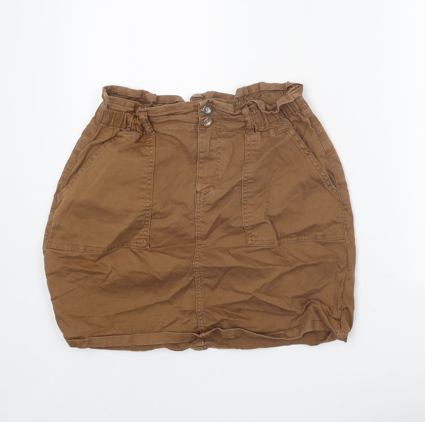 Etam Womens Brown Cotton Mini Skirt Size 10 Zip
