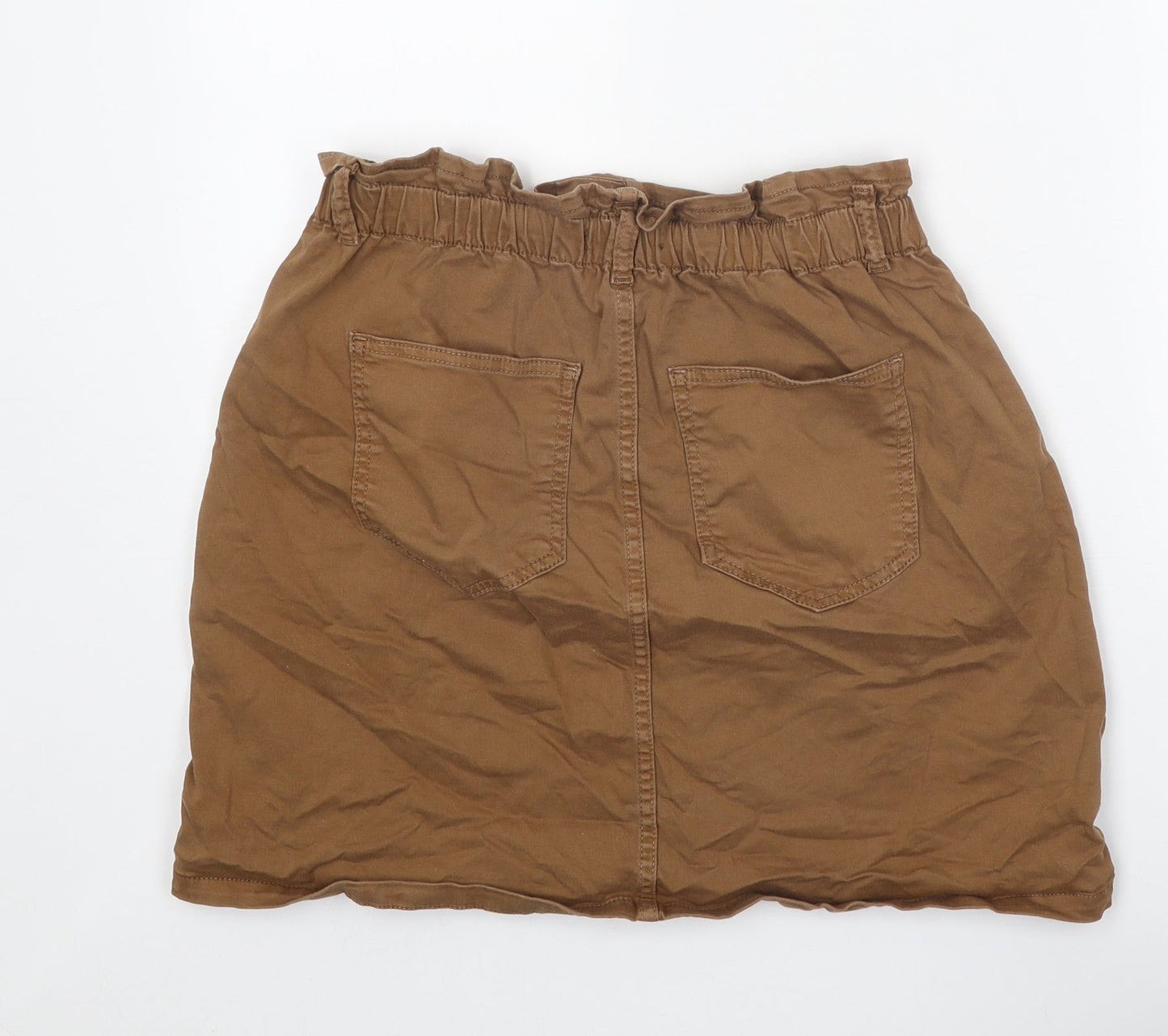 Etam Womens Brown Cotton Mini Skirt Size 10 Zip