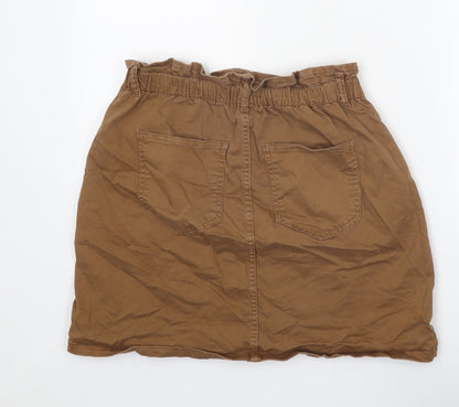 Etam Womens Brown Cotton Mini Skirt Size 10 Zip