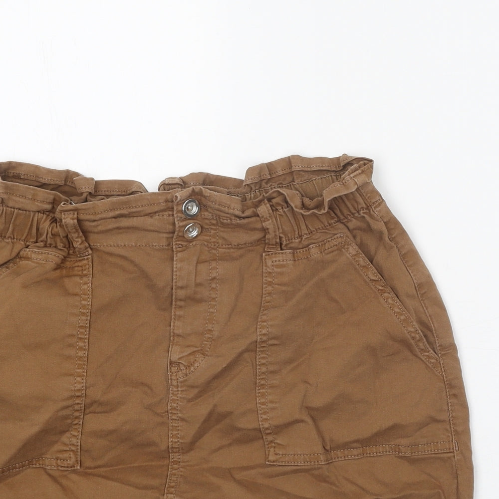 Etam Womens Brown Cotton Mini Skirt Size 10 Zip
