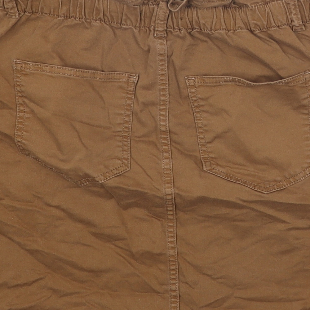 Etam Womens Brown Cotton Mini Skirt Size 10 Zip