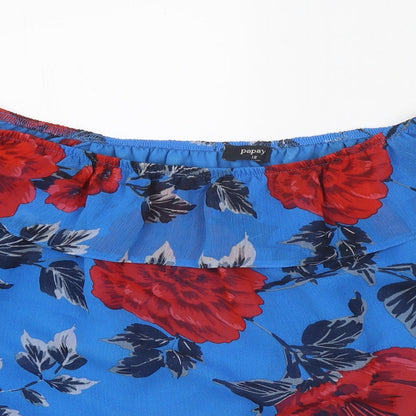 Papaya Womens Blue Floral Polyester Basic Blouse Size 12 Off the Shoulder