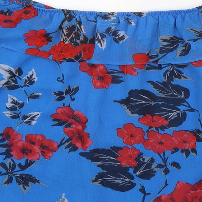 Papaya Womens Blue Floral Polyester Basic Blouse Size 12 Off the Shoulder