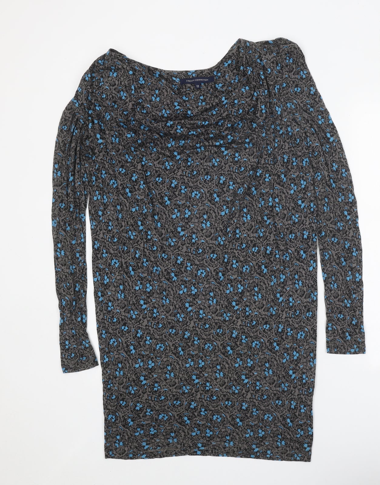 French Connection Womens Grey Floral Viscose A-Line Size 12 Cowl Neck Pullover