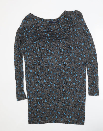 French Connection Womens Grey Floral Viscose A-Line Size 12 Cowl Neck Pullover