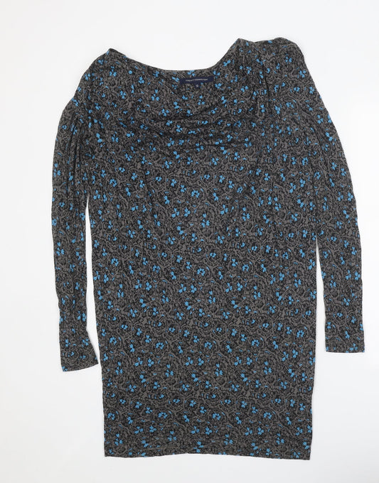 French Connection Womens Grey Floral Viscose A-Line Size 12 Cowl Neck Pullover