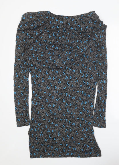 French Connection Womens Grey Floral Viscose A-Line Size 12 Cowl Neck Pullover