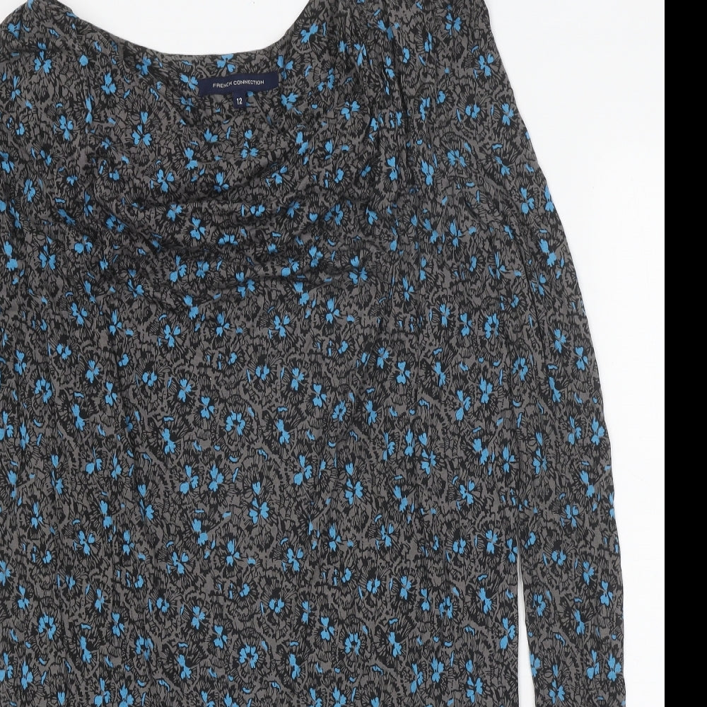 French Connection Womens Grey Floral Viscose A-Line Size 12 Cowl Neck Pullover