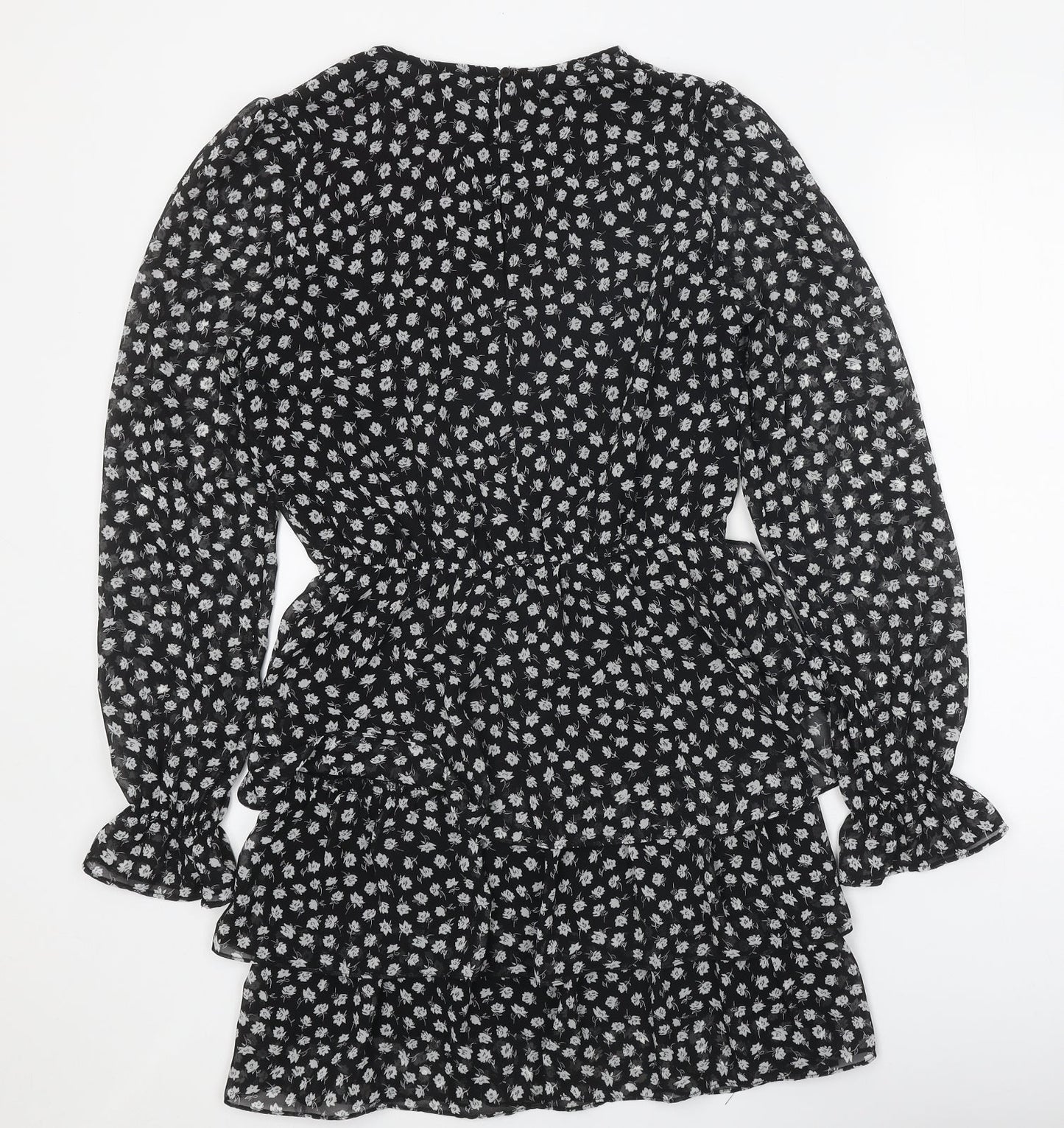 Divided Womens Black Floral Polyester Mini Size 10 Round Neck Button