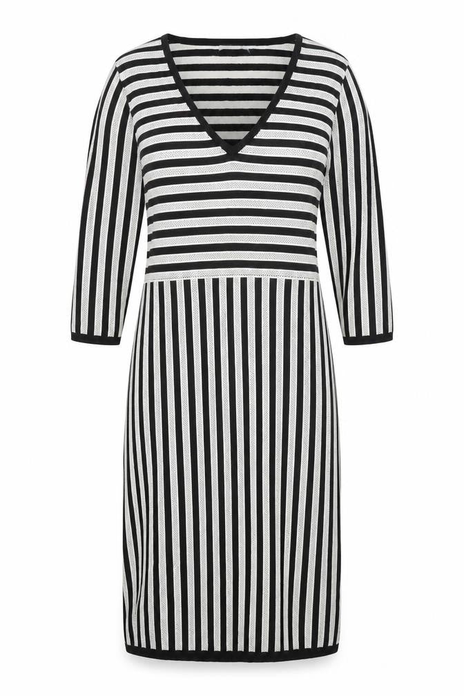 H&M Womens Black Striped Viscose Jumper Dress Size L V-Neck Pullover