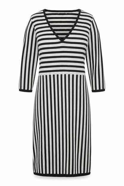 H&M Womens Black Striped Viscose Jumper Dress Size L V-Neck Pullover