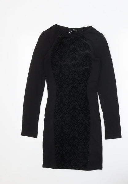 Divided Womens Black Geometric Viscose Bodycon Size 8 Boat Neck Pullover