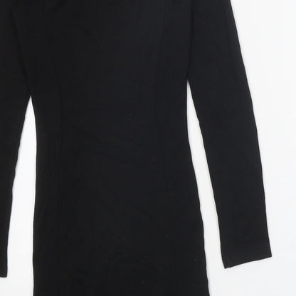 Divided Womens Black Geometric Viscose Bodycon Size 8 Boat Neck Pullover