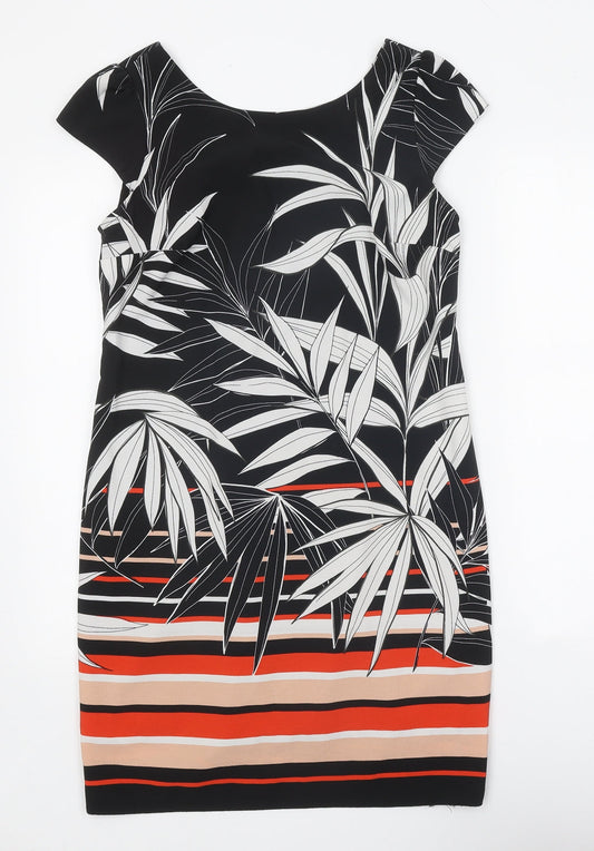 Billie & Blossom Womens Black Geometric Polyester Shift Size 10 Boat Neck Zip - Leaf Pattern
