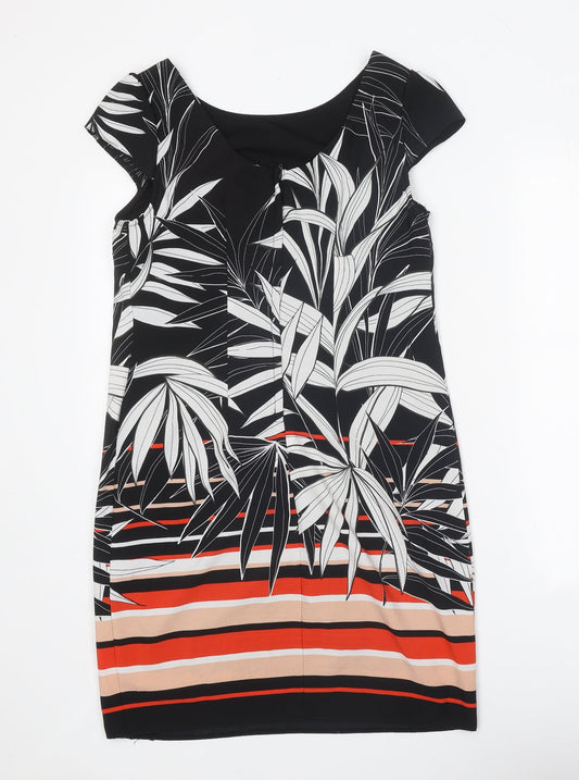 Billie & Blossom Womens Black Geometric Polyester Shift Size 10 Boat Neck Zip - Leaf Pattern