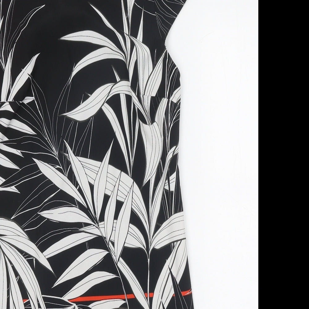 Billie & Blossom Womens Black Geometric Polyester Shift Size 10 Boat Neck Zip - Leaf Pattern