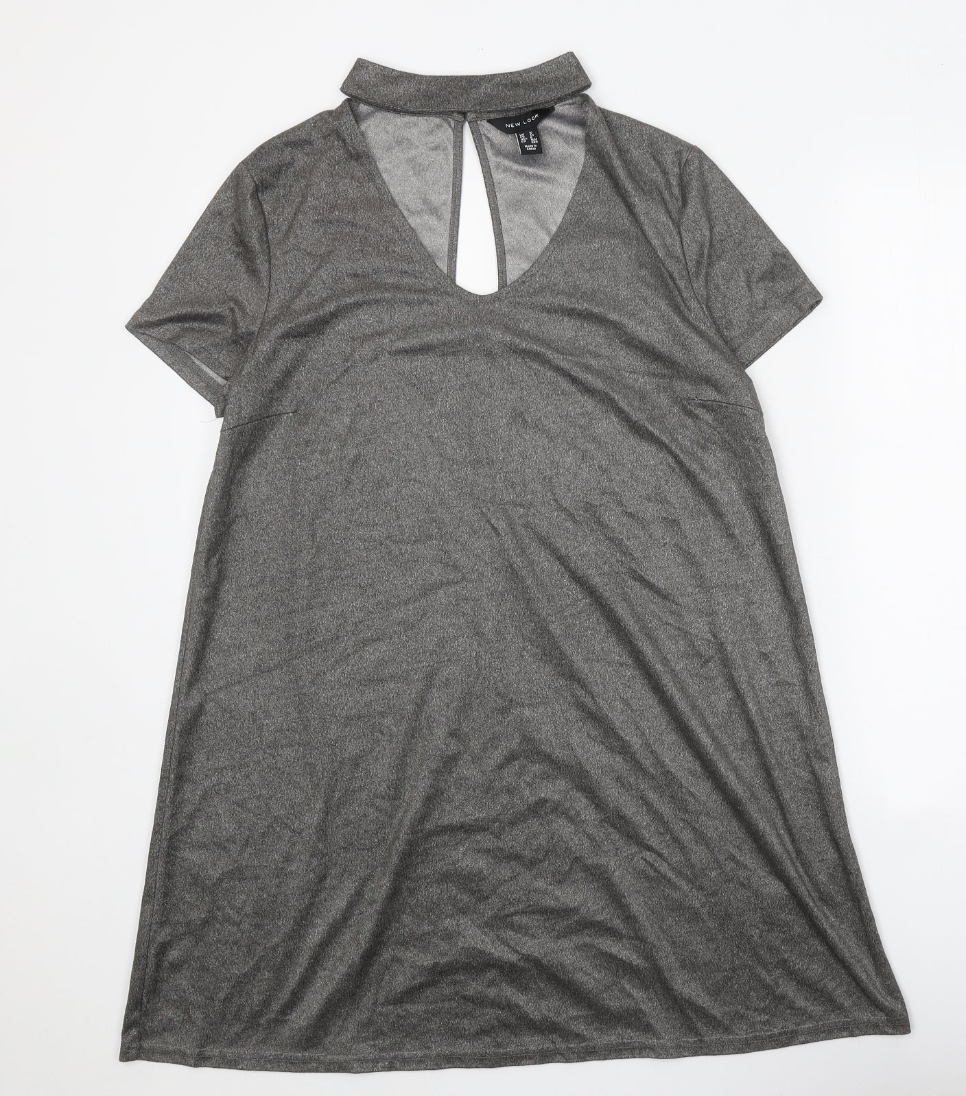 New Look Womens Grey Polyester T-Shirt Dress Size 10 Halter Button - Metallic