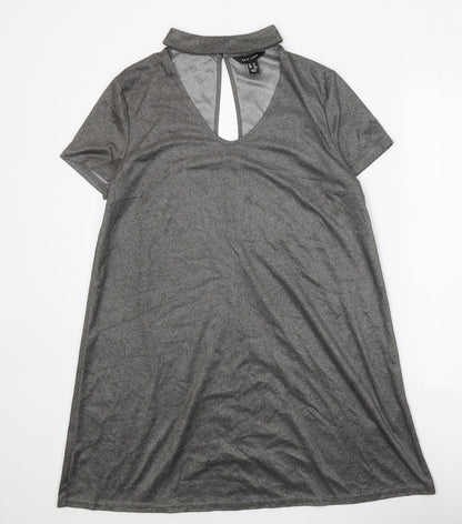 New Look Womens Grey Polyester T-Shirt Dress Size 10 Halter Button - Metallic