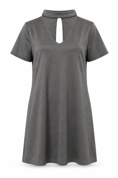 New Look Womens Grey Polyester T-Shirt Dress Size 10 Halter Button - Metallic