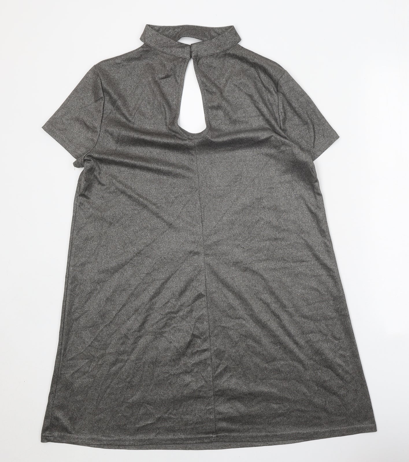New Look Womens Grey Polyester T-Shirt Dress Size 10 Halter Button - Metallic