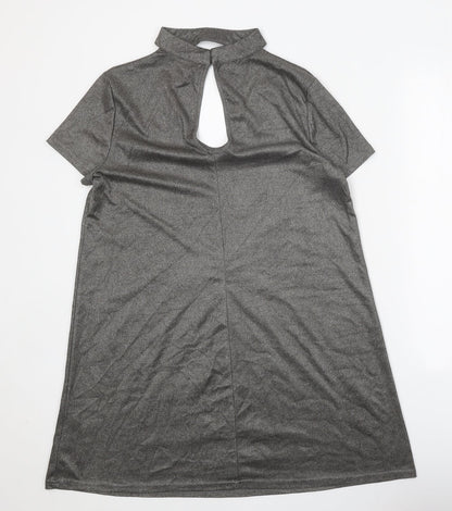 New Look Womens Grey Polyester T-Shirt Dress Size 10 Halter Button - Metallic