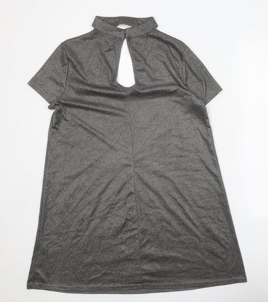 New Look Womens Grey Polyester T-Shirt Dress Size 10 Halter Button - Metallic
