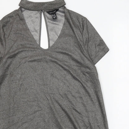 New Look Womens Grey Polyester T-Shirt Dress Size 10 Halter Button - Metallic