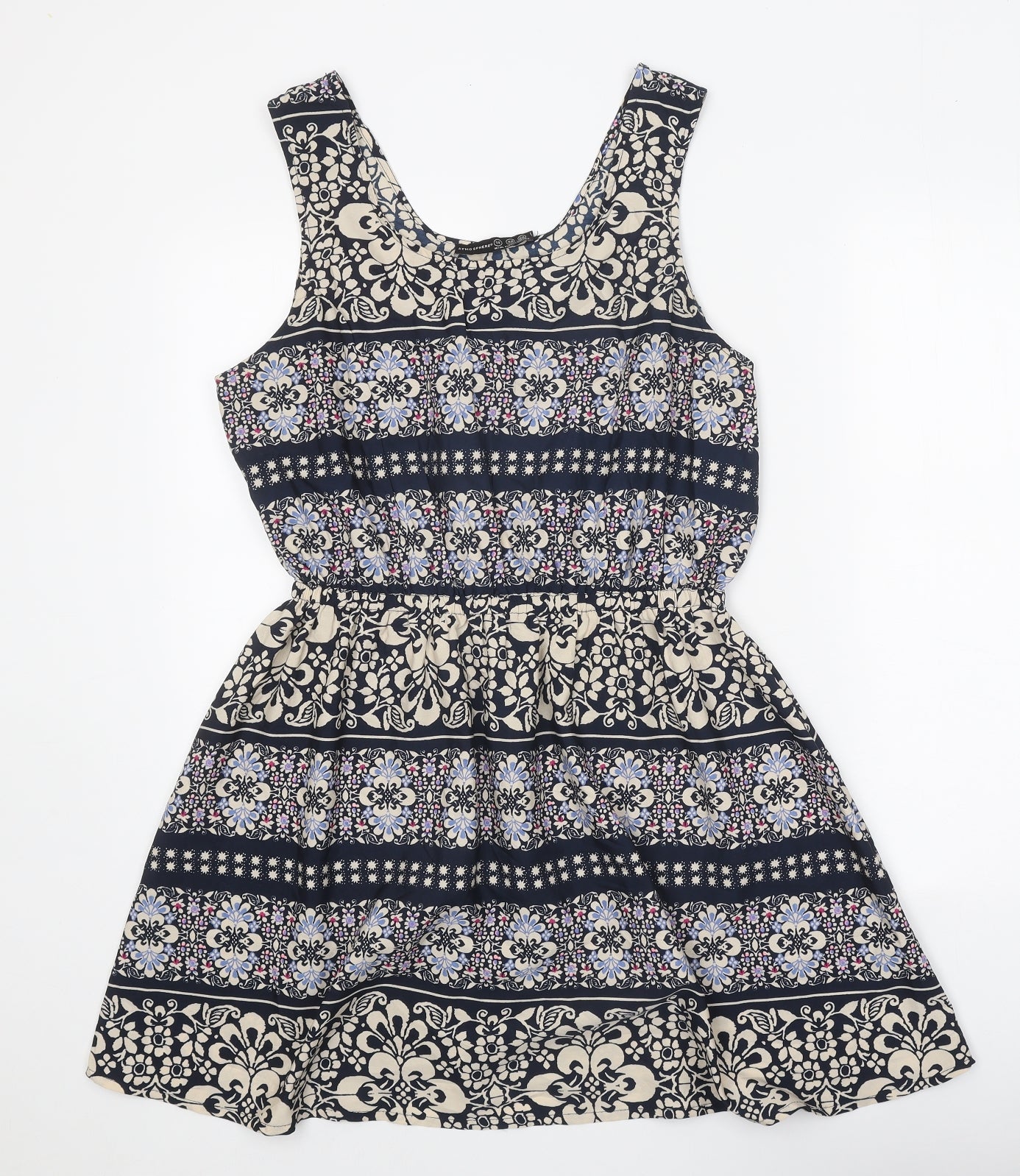 Atmosphere Womens Blue Geometric Polyester Tank Dress Size 14 Scoop Neck Pullover