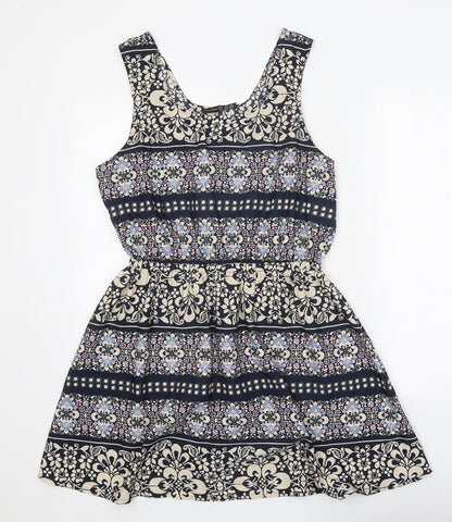 Atmosphere Womens Blue Geometric Polyester Tank Dress Size 14 Scoop Neck Pullover