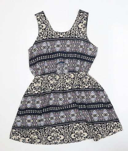Atmosphere Womens Blue Geometric Polyester Tank Dress Size 14 Scoop Neck Pullover