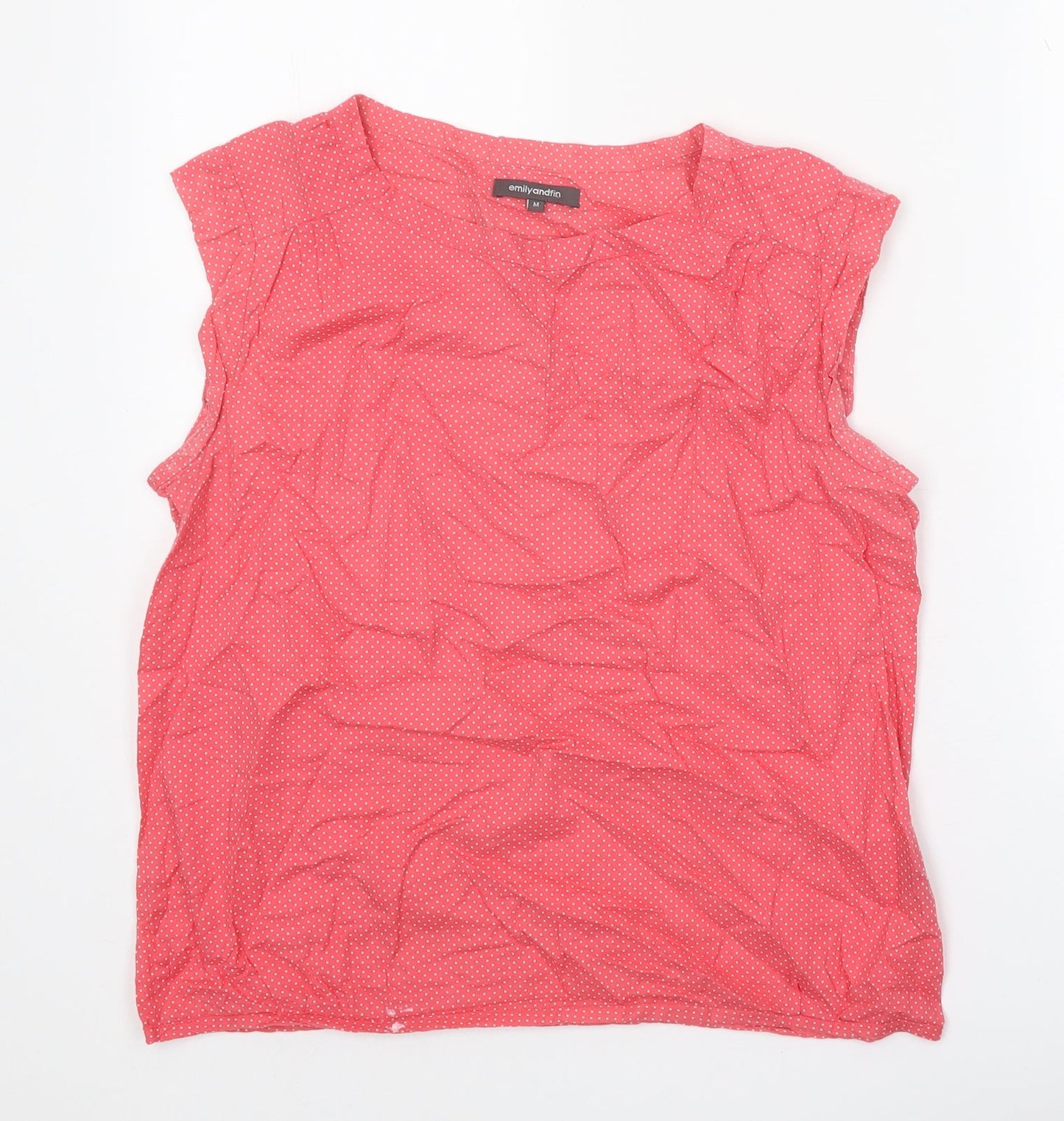 Emily and Fin Womens Pink Polka Dot 100% Cotton Basic Blouse Size M Boat Neck