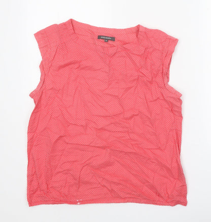 Emily and Fin Womens Pink Polka Dot 100% Cotton Basic Blouse Size M Boat Neck