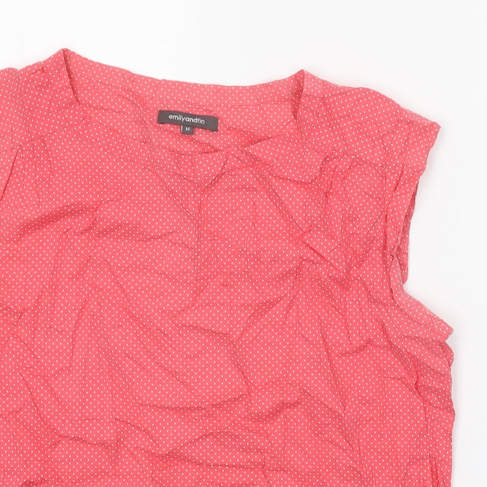 Emily and Fin Womens Pink Polka Dot 100% Cotton Basic Blouse Size M Boat Neck